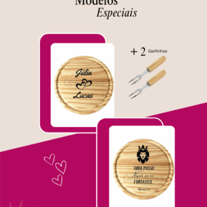 Tábua Personalizada + 2 Garfinhos para Frios, Mesa Posta….