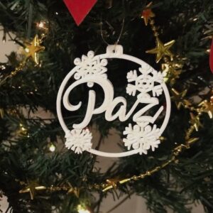 Bolas Decorativas Paz e Floco de Neve para Árvore de Natal - 5 unidades
