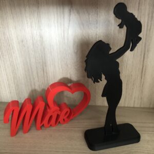 KIT Escultura de mesa (Mãe e filho) + Letreiro Mãe (coração)