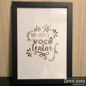 Quadro Decorativo Frase "Só vai dar certo se você tentar" - Acetato com Moldura