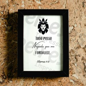 Quadro Decorativo Leão Tudo Posso - Acetato com Moldura