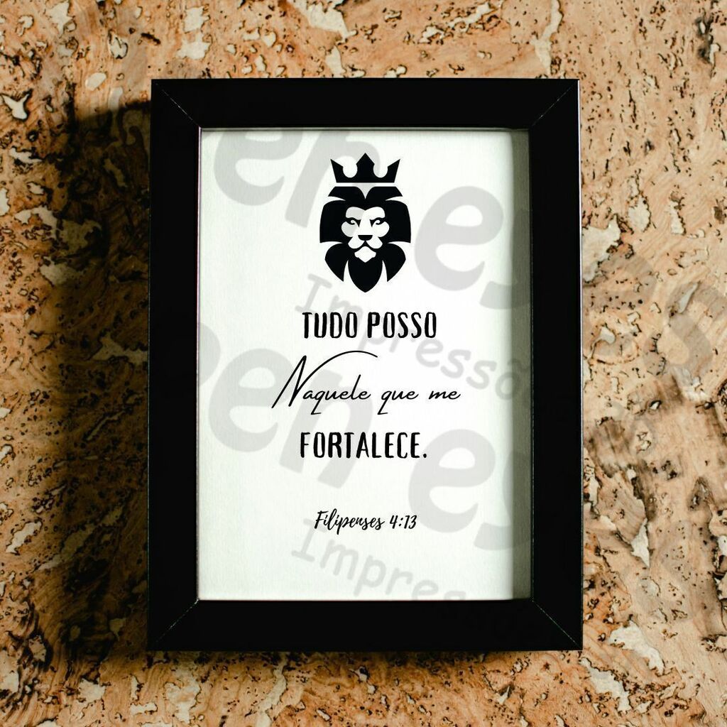 Quadro Decorativo Leão Tudo Posso - Acetato com Moldura