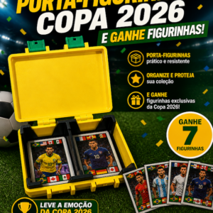 Porta Figurinhas Copa 2026 + Figurinhas Estojo Caixa Organizadora para Álbum Futebol Colecionador