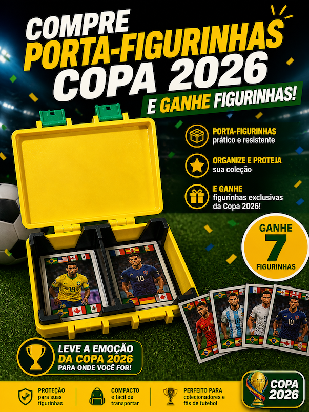 Porta Figurinhas Copa 2026 + Figurinhas Estojo Caixa Organizadora para Álbum Futebol Colecionador - Imagem 2